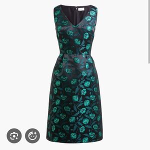 J. Crew Black V-Neck Fit & Flare Dress with Green Floral Jacquard